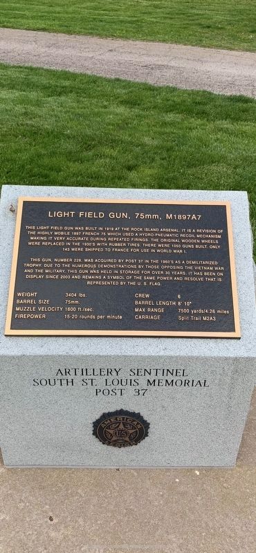 Light Field Gun, 75mm, M1897A7 Marker. Click for full size. Light Field Gun, 75mm, M1897A7 Marker image. Click for full size.