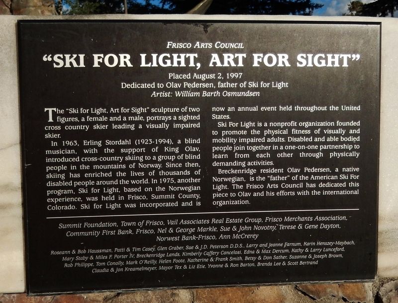 "Ski for Light, Art for Sight" Marker. Click for full size. "Ski for Light, Art for Sight" Marker image. Click for full size.