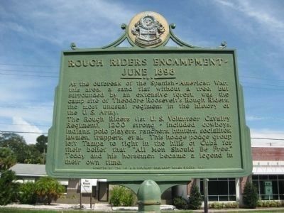The original Rough Rider Encampment plaque at this location image. Click for more information.