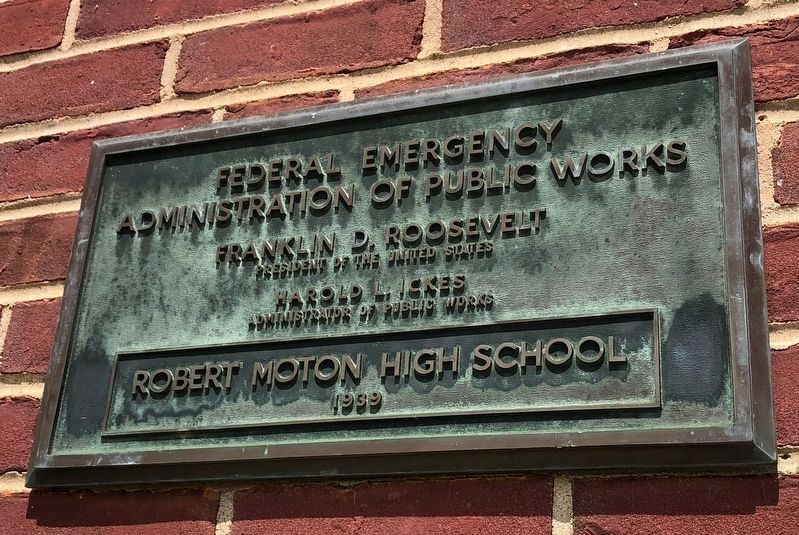 Public Works Administration plaque on the school building image. Click for full size.