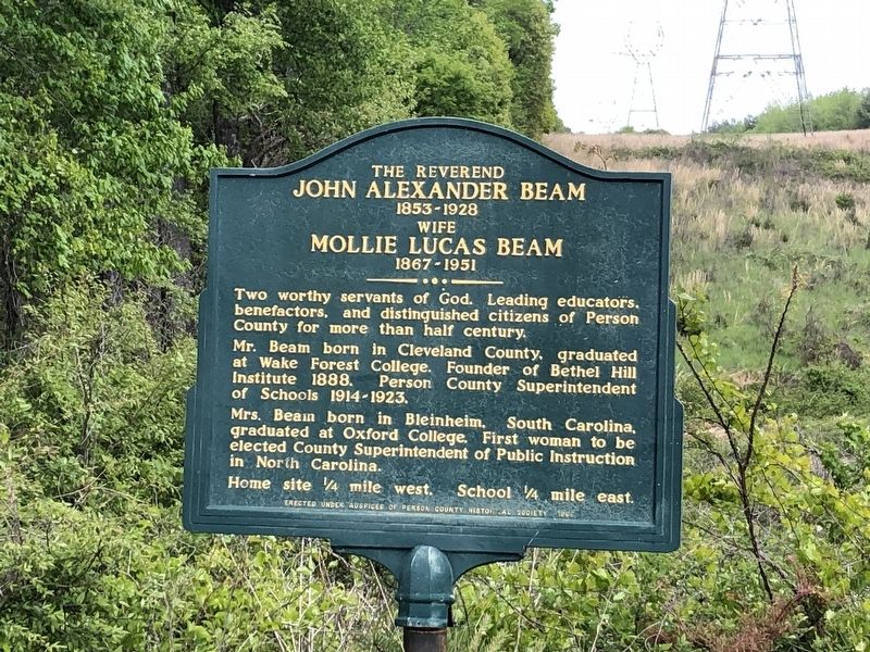 The Reverend John Alexander Beam (1853 - 1928) and Wife Mollie Lucas Beam (1867 - 1951) Marker. Click for full size. The Reverend John Alexander Beam (1853 - 1928) and Wife Mollie Lucas Beam (1867 - 1951) Marker image. Click for full size.