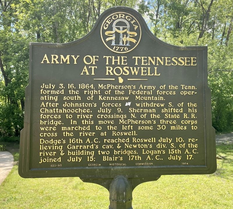 Army of the Tennessee at Roswell Marker. Click for full size. Army of the Tennessee at Roswell Marker image. Click for full size.