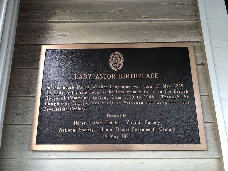 Lady Astor Birthplace Marker image. Click for full size.