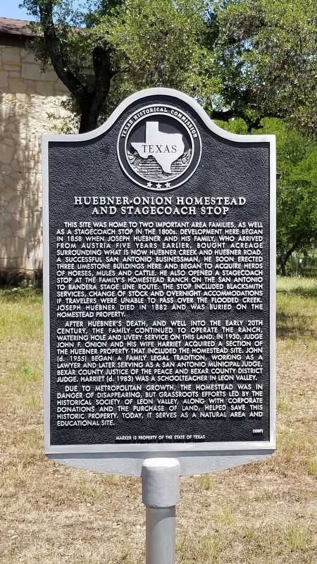 Huebner-Onion Homestead and Stagecoach Stop Marker image. Click for full size.