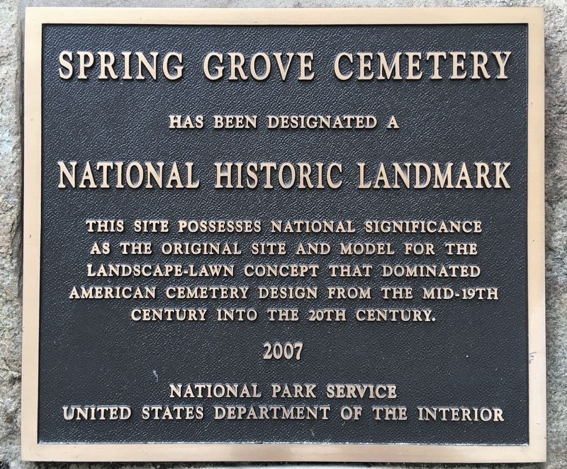 Spring Grove Cemetery Marker. Click for full size. Spring Grove Cemetery Marker image. Click for full size.