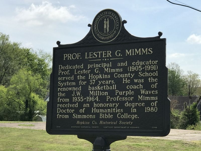 Prof. Lester G. Mimms Marker side image. Click for full size.