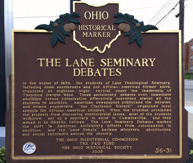 The Lane Seminary Debates Marker image. Click for full size.