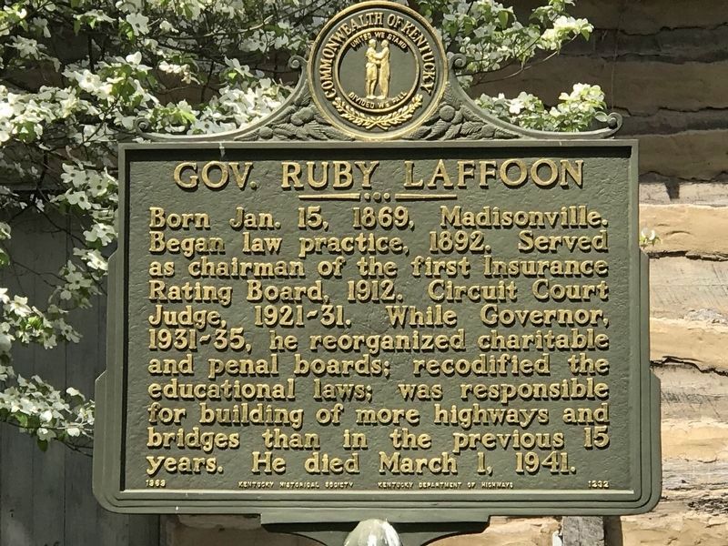 Gov. Ruby Laffoon Marker image. Click for full size.
