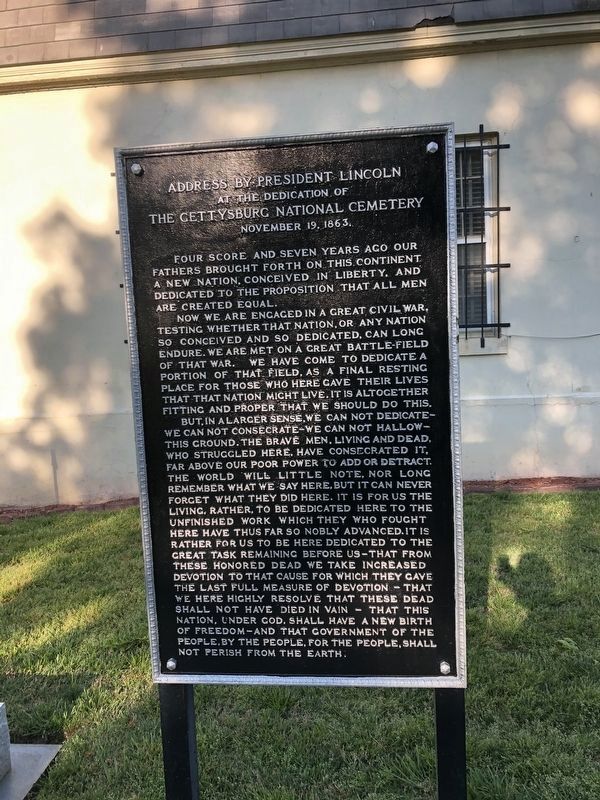 Gettysburg Address plaque on the grounds of the cemetery image. Click for full size.