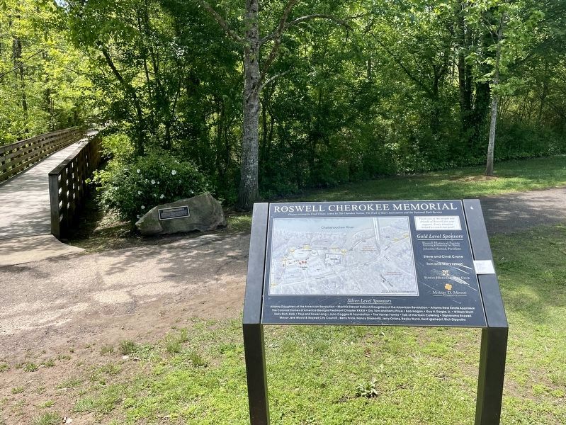 Plaque is on the boulder behind the interpretive marker. image. Click for full size.
