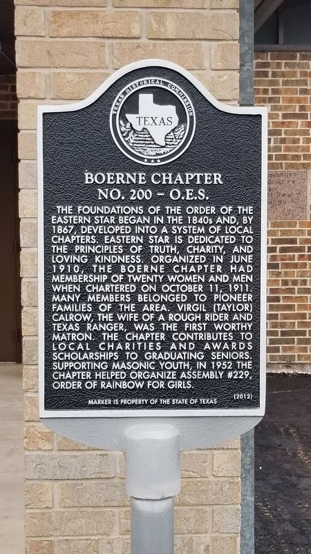 Boerne Chapter No. 200 - O.E.S. Marker image. Click for full size.