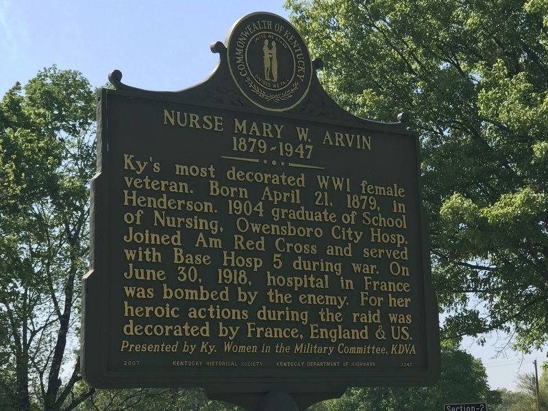 Nurse Mary W. Arvin Marker (Side A) image. Click for full size.