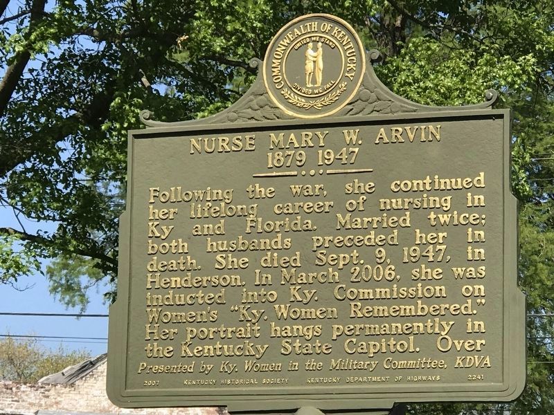 Nurse Mary W. Arvin Marker (Side B) image. Click for full size.