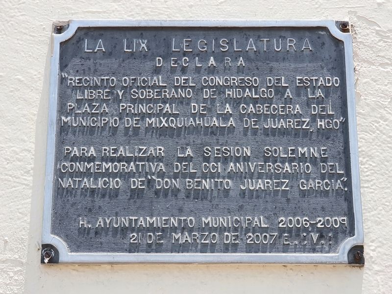 Mixquiahuala as the Site of State Congress Marker image. Click for full size.