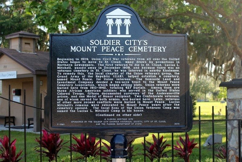 Soldier City's Mount Peace Cemetery Marker Side 1 image. Click for full size.