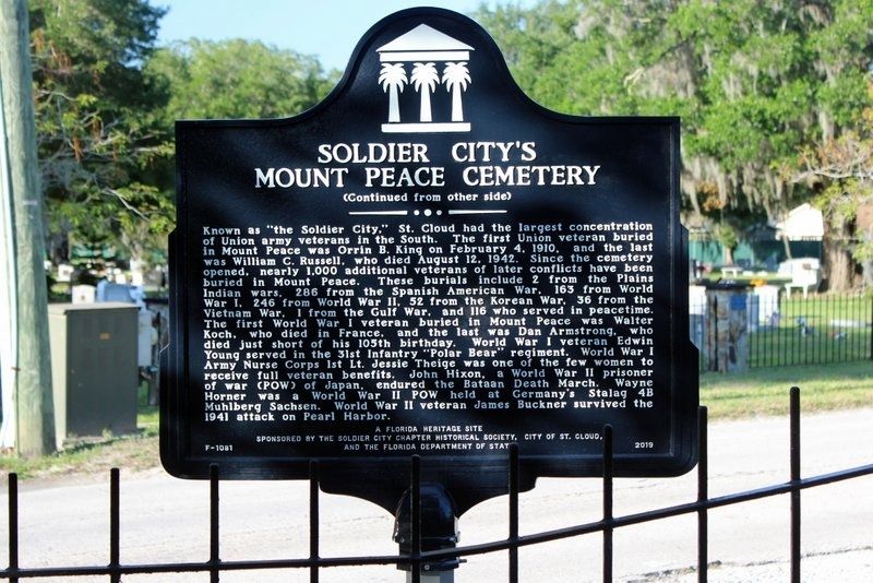 Soldier City's Mount Peace Cemetery Marker Side 2 image. Click for full size.