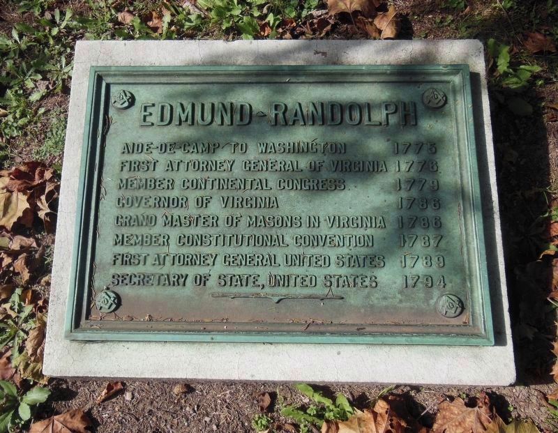 Plaque In Front of Edmund Randolph Grave image. Click for full size.