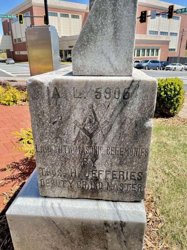 Masonic markings on side of cornerstone.. Click for full size. Masonic markings on side of cornerstone. image. Click for full size.