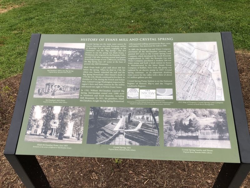 History of Evan Mill and Crystal Spring Marker image. Click for full size.