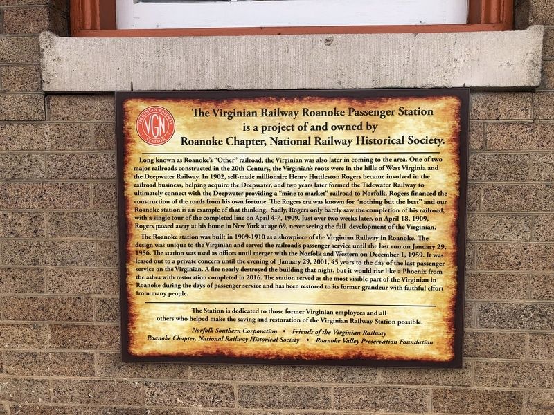 The Virginian Railway Roanoke Passenger Station Marker image. Click for full size.