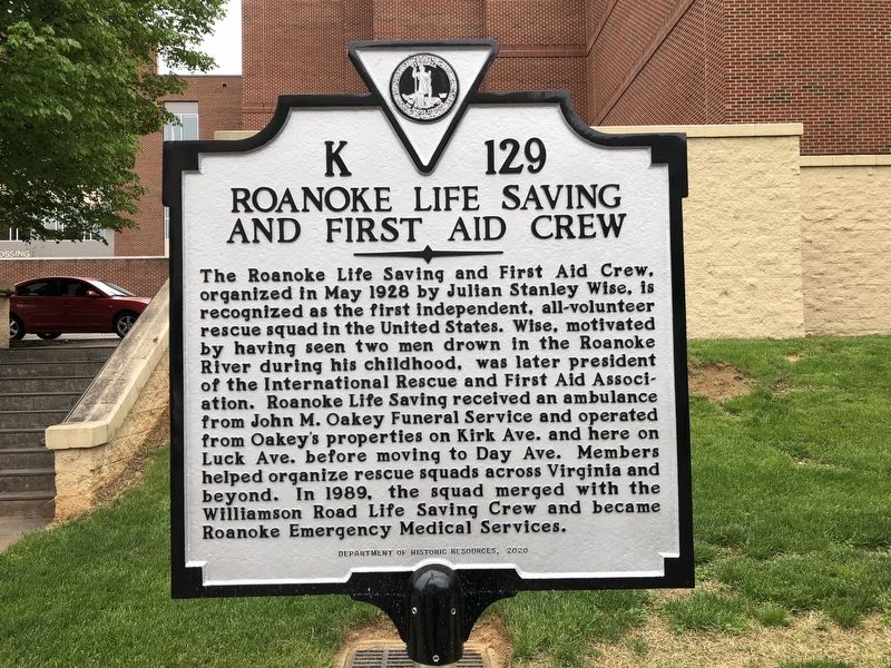 Roanoke Life Saving and First Aid Crew Marker image. Click for full size.