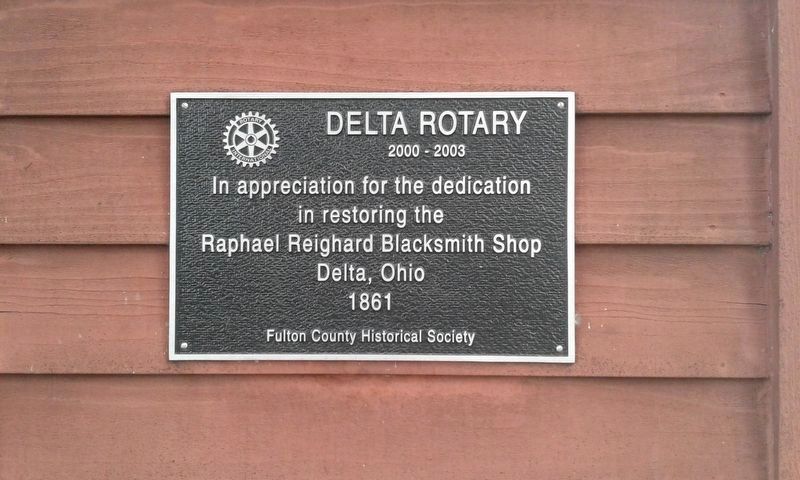 A restoration tablet for the Reighard Blacksmith Shop image. Click for full size.