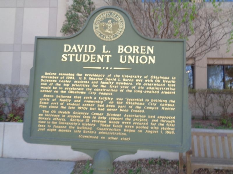 David L. Boren Student Union Marker. Click for full size. David L. Boren Student Union Marker image. Click for full size.