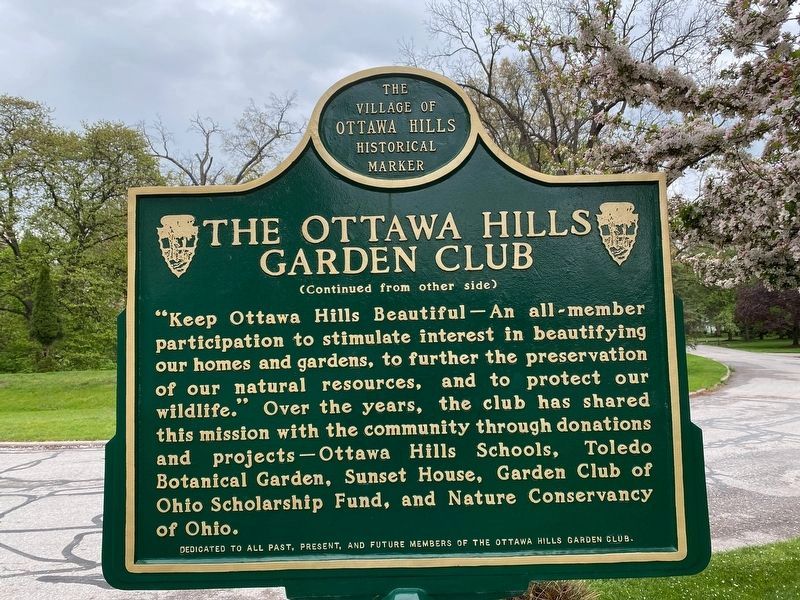 The Ottawa Hills Garden Club Marker reverse image. Click for full size.