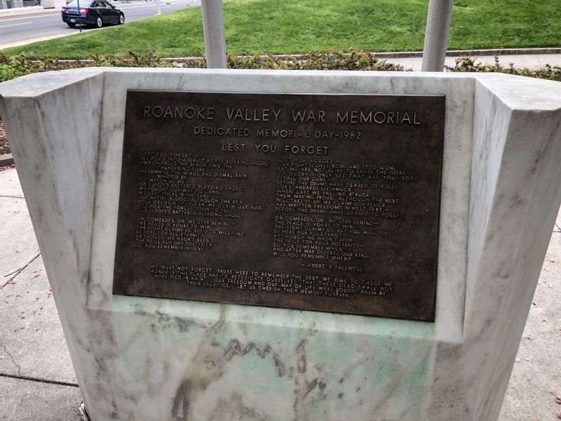 Roanoke Valley War Memorial. Click for full size. Roanoke Valley War Memorial image. Click for full size.