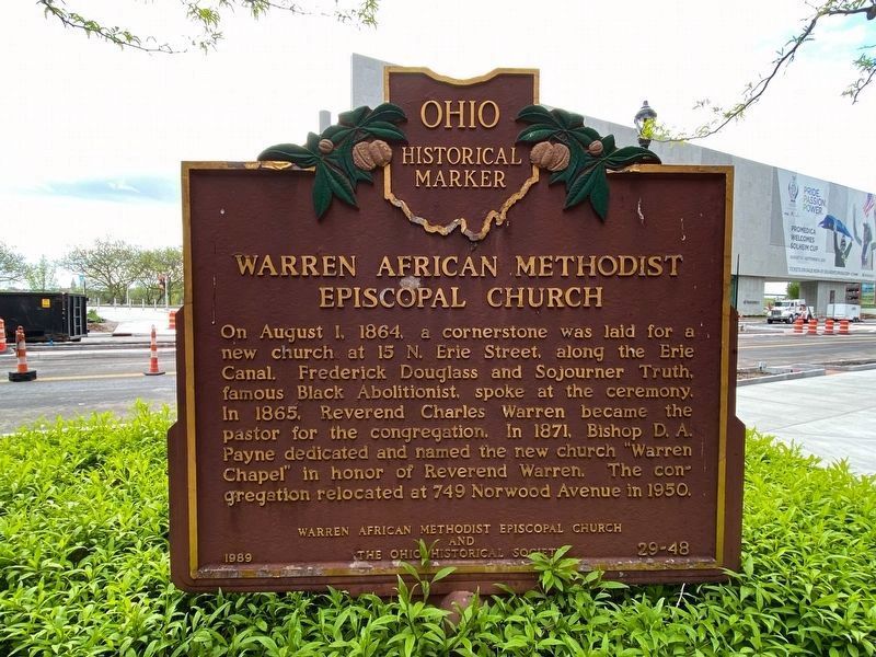 Original Site of Toledo's Oldest Black Institution / Warren African Methodist Episcopal Church Marker image. Click for full size.
