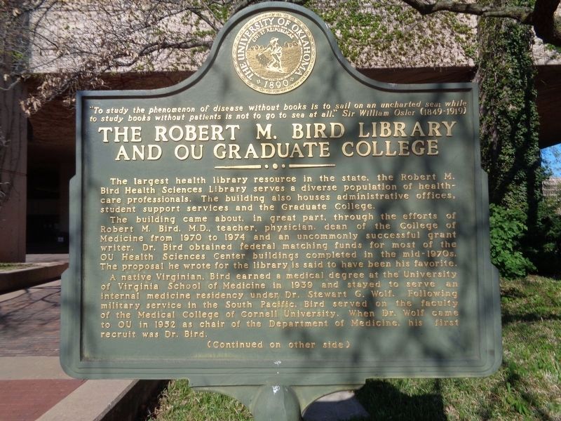 The Robert M. Bird Library and OU Graduate College Marker image. Click for full size.