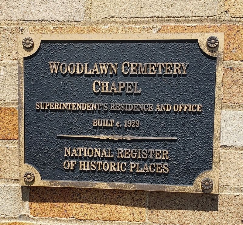 Woodlawn Cemetery Chapel Marker. Click for full size. Woodlawn Cemetery Chapel Marker image. Click for full size.
