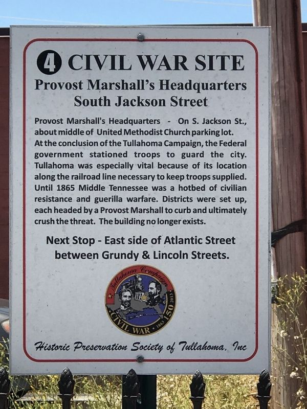 Provost Marshall's Headquarters South Jackson Street Marker image. Click for full size.