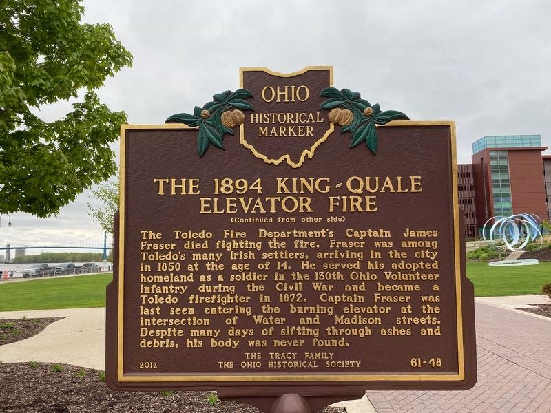 The 1894 King-Quale Elevator Fire Marker reverse. Click for full size. The 1894 King-Quale Elevator Fire Marker reverse image. Click for full size.