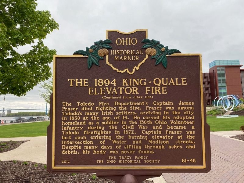 The 1894 King-Quale Elevator Fire Marker reverse image. Click for full size.