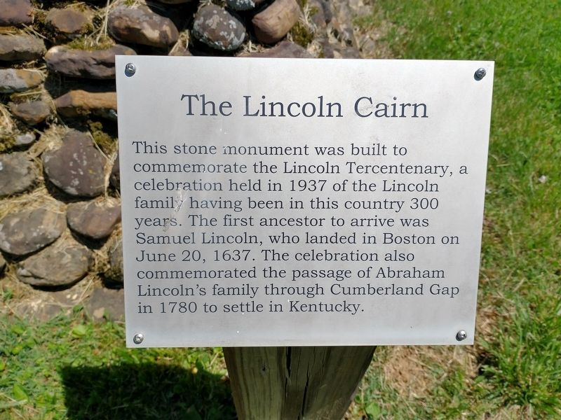 The Lincoln Cairn Marker. Click for full size. The Lincoln Cairn Marker image. Click for full size.