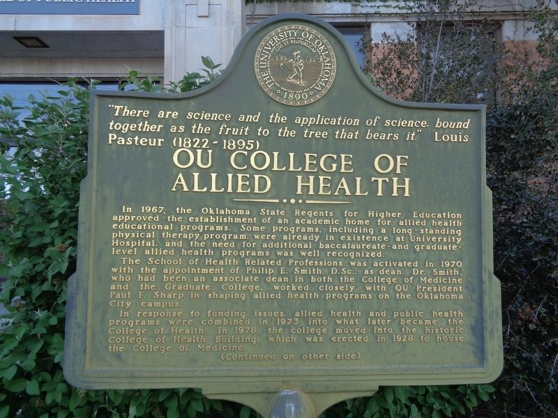 OU College of Allied Health Marker. Click for full size. OU College of Allied Health Marker image. Click for full size.