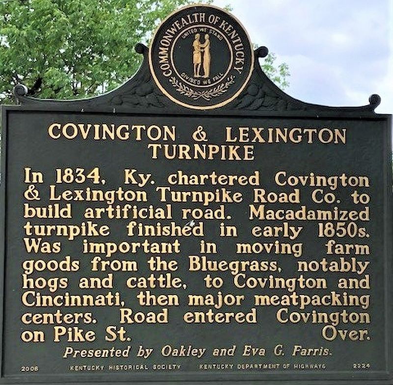 Covington & Lexington Turnpike Marker image. Click for full size.