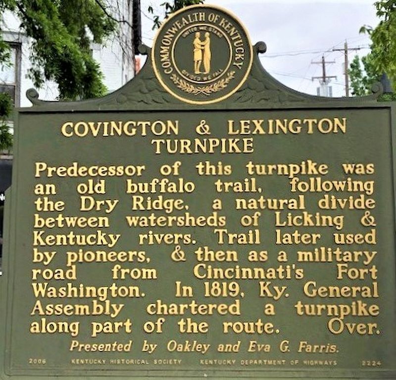 Covington & Lexington Turnpike Marker. Click for full size. Covington & Lexington Turnpike Marker image. Click for full size.