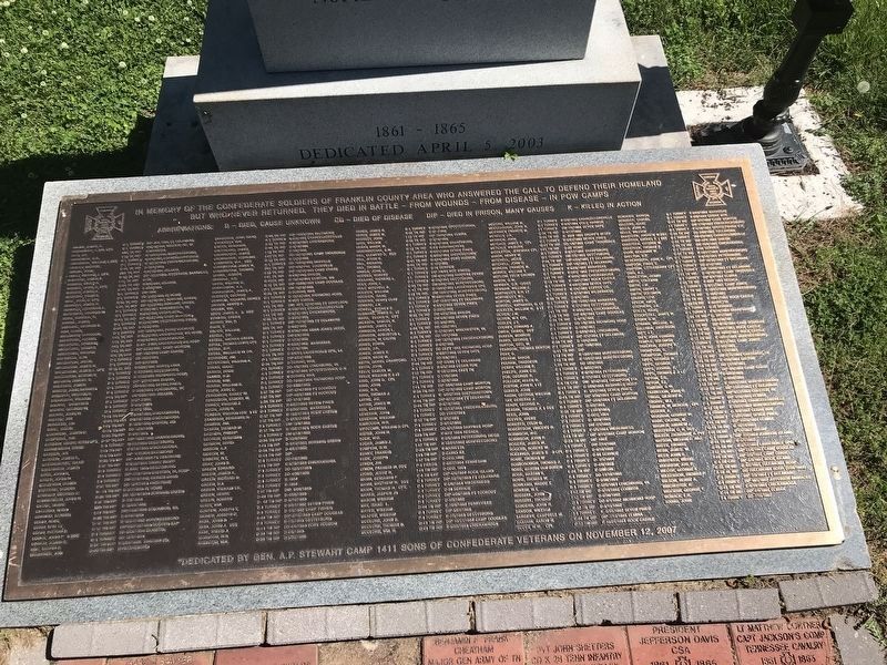 The Franklin County Confederate Memorial Cemetery Marker. Click for full size. The Franklin County Confederate Memorial Cemetery Marker image. Click for full size.
