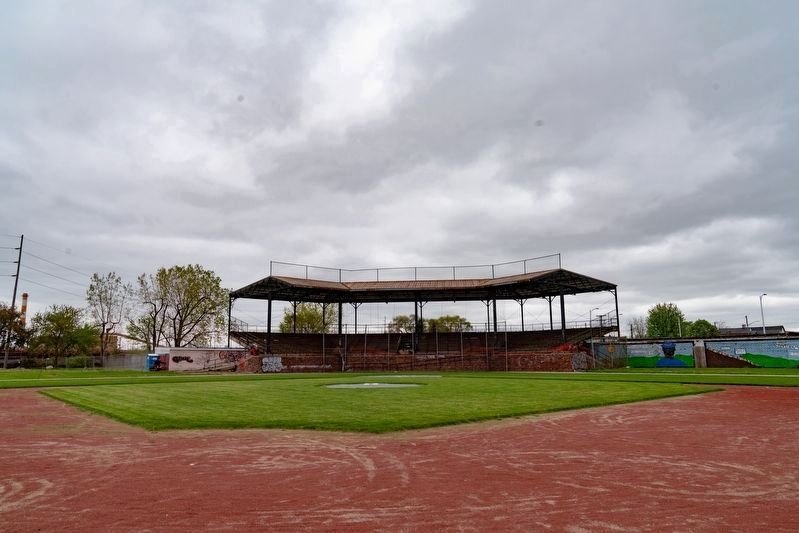 Hamtramck Stadium infield, taken from second base. image. Click for full size.