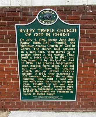 Bailey Temple Church Of God In Christ Marker image. Click for full size.