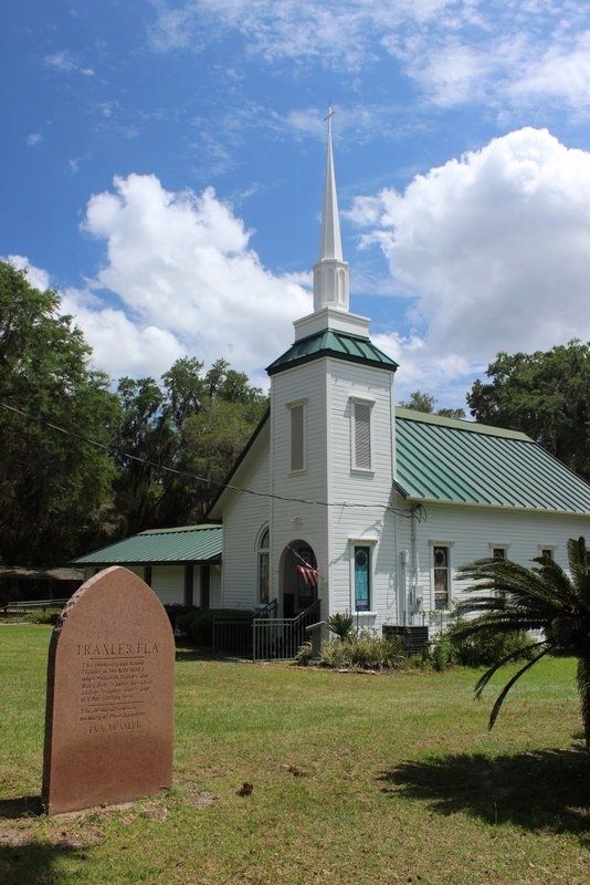 Springhill Methodist Church/Traxler, Fla. Marker with church in background image. Click for full size.