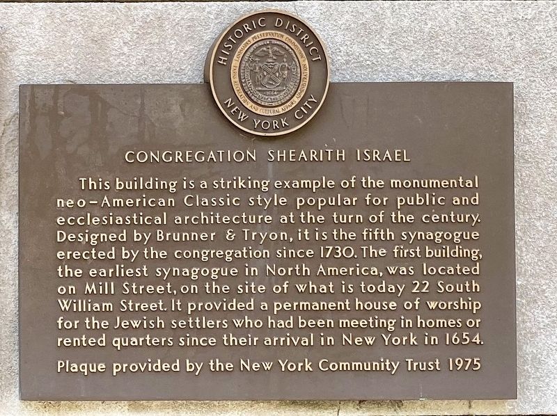 Congregation Shearith Israel Marker image. Click for full size.