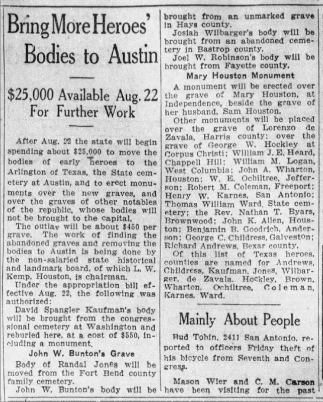 Article in Austin American Statesman newspaper, August 15, 1931 image. Click for full size.