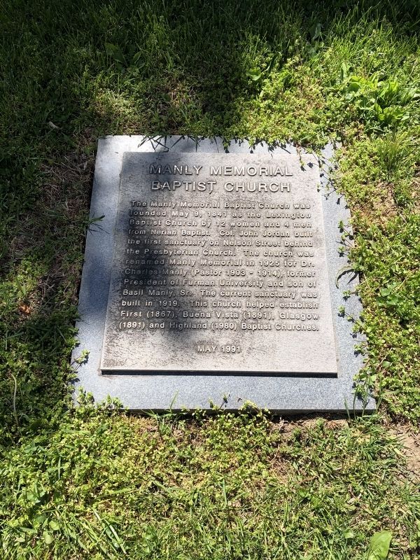 Manly Memorial Baptist Church Marker. Click for full size. Manly Memorial Baptist Church Marker image. Click for full size.