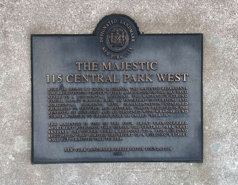 The Majestic - 115 Central Park West Marker image. Click for full size.