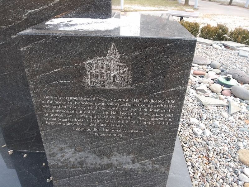 Toledo's Memorial Hall Cornerstone Marker image. Click for full size.