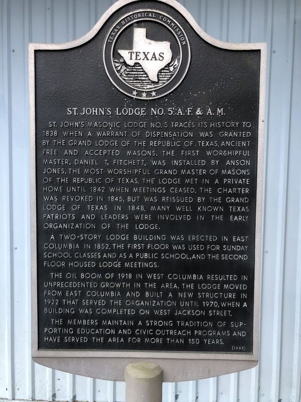 St. John's Lodge No. 5, A.F. & A.M. Marker image. Click for full size.