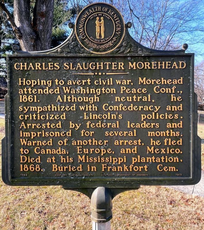 Charles S. Morehead, 1802-1868 Marker reverse image. Click for full size.